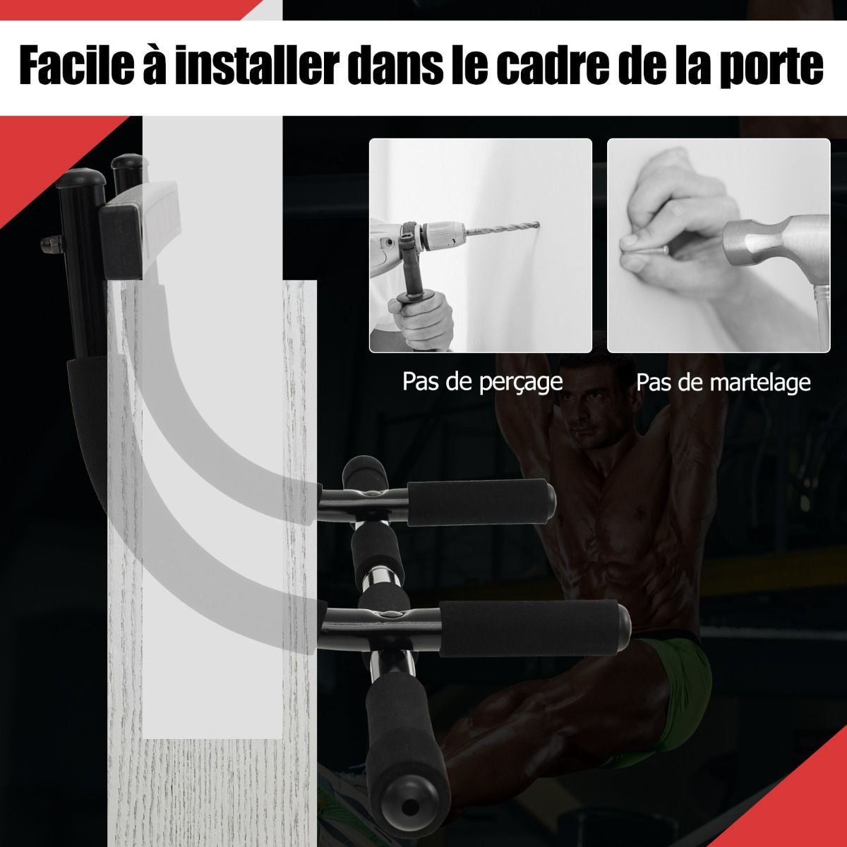 Barre de Traction Robuste pour Porte - Installation Facile, Entraînement Complet à la Maison
