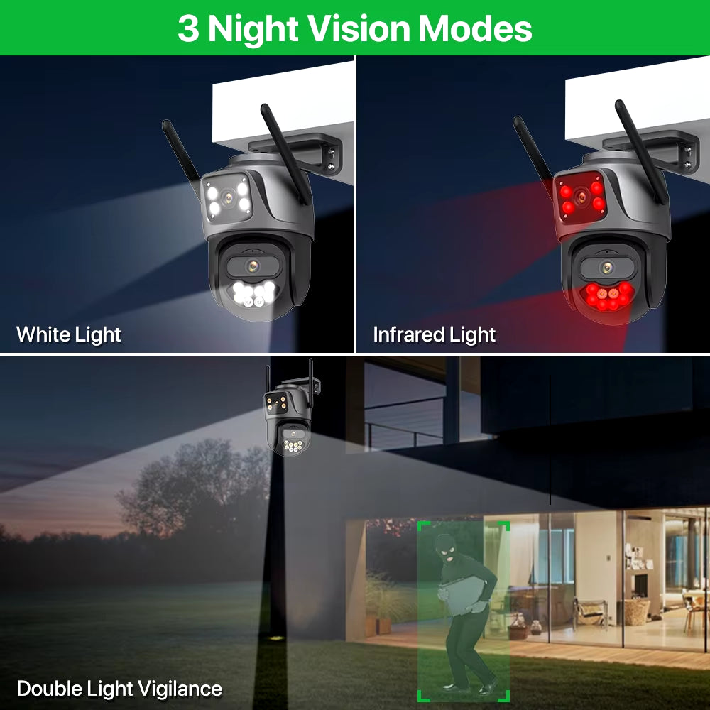 Caméra de Surveillance Extérieure WiFi PTZ à Double Objectif 4K 8MP HD