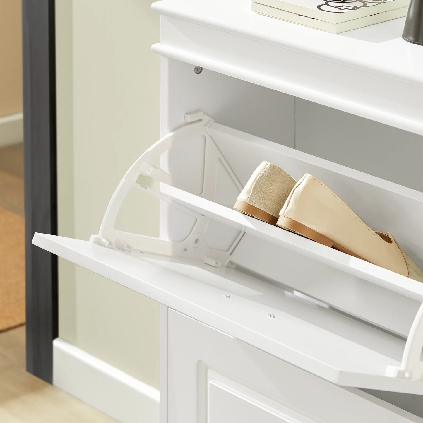 Meuble à Chaussures Moderne SoBuy – 3 Rabats, MDF Blanc, Grande Capacité Entrée 53x117x24 cm