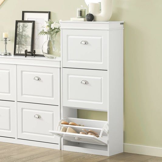 Meuble à Chaussures Moderne SoBuy – 3 Rabats, MDF Blanc, Grande Capacité Entrée 53x117x24 cm