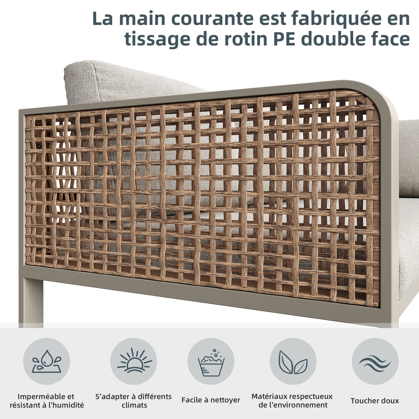 Ensemble de salon de jardin pour 6-7 personnes, meubles en rotin, pieds réglables, y compris tous les coussins d'assise et de dossier, gris