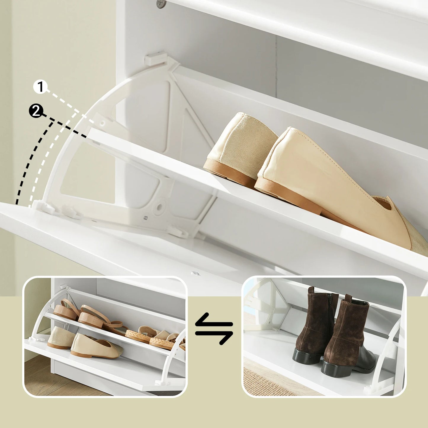 Meuble à Chaussures Moderne SoBuy – 3 Rabats, MDF Blanc, Grande Capacité Entrée 53x117x24 cm