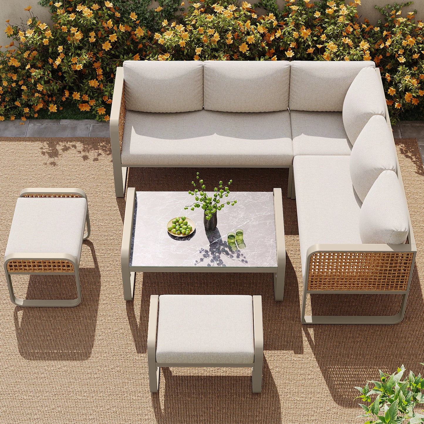 Ensemble de salon de jardin pour 6-7 personnes, meubles en rotin, pieds réglables, y compris tous les coussins d'assise et de dossier, gris