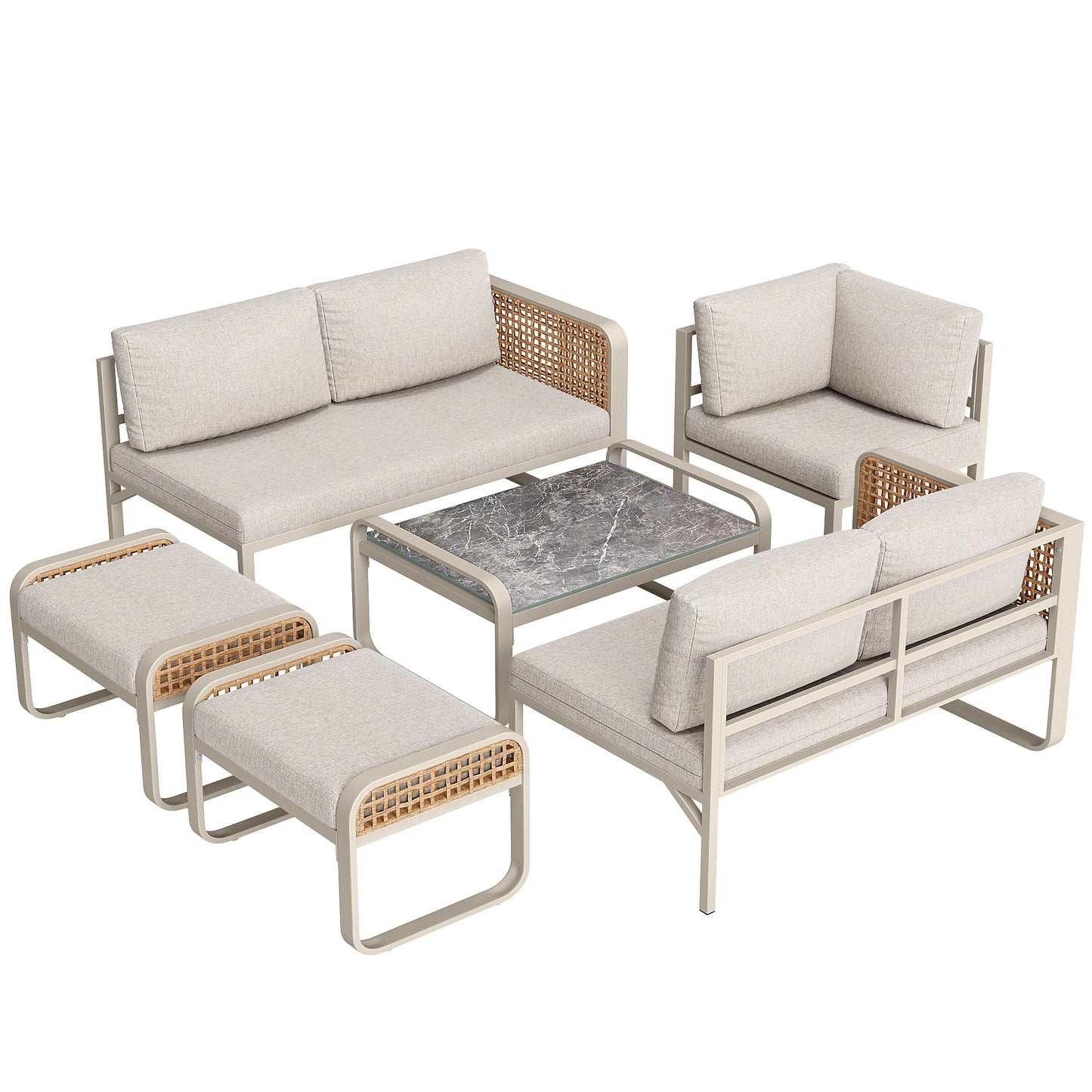 Ensemble de salon de jardin pour 6-7 personnes, meubles en rotin, pieds réglables, y compris tous les coussins d'assise et de dossier, gris