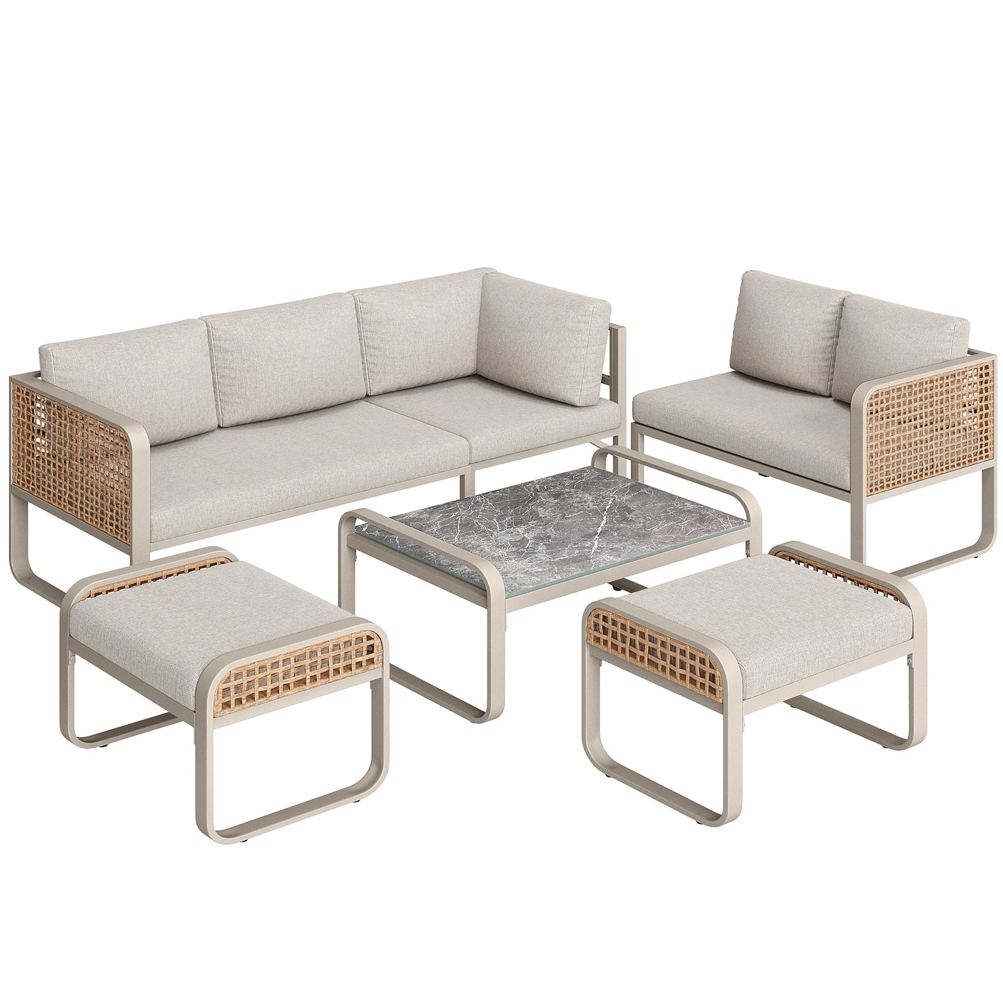 Ensemble de salon de jardin pour 6-7 personnes, meubles en rotin, pieds réglables, y compris tous les coussins d'assise et de dossier, gris