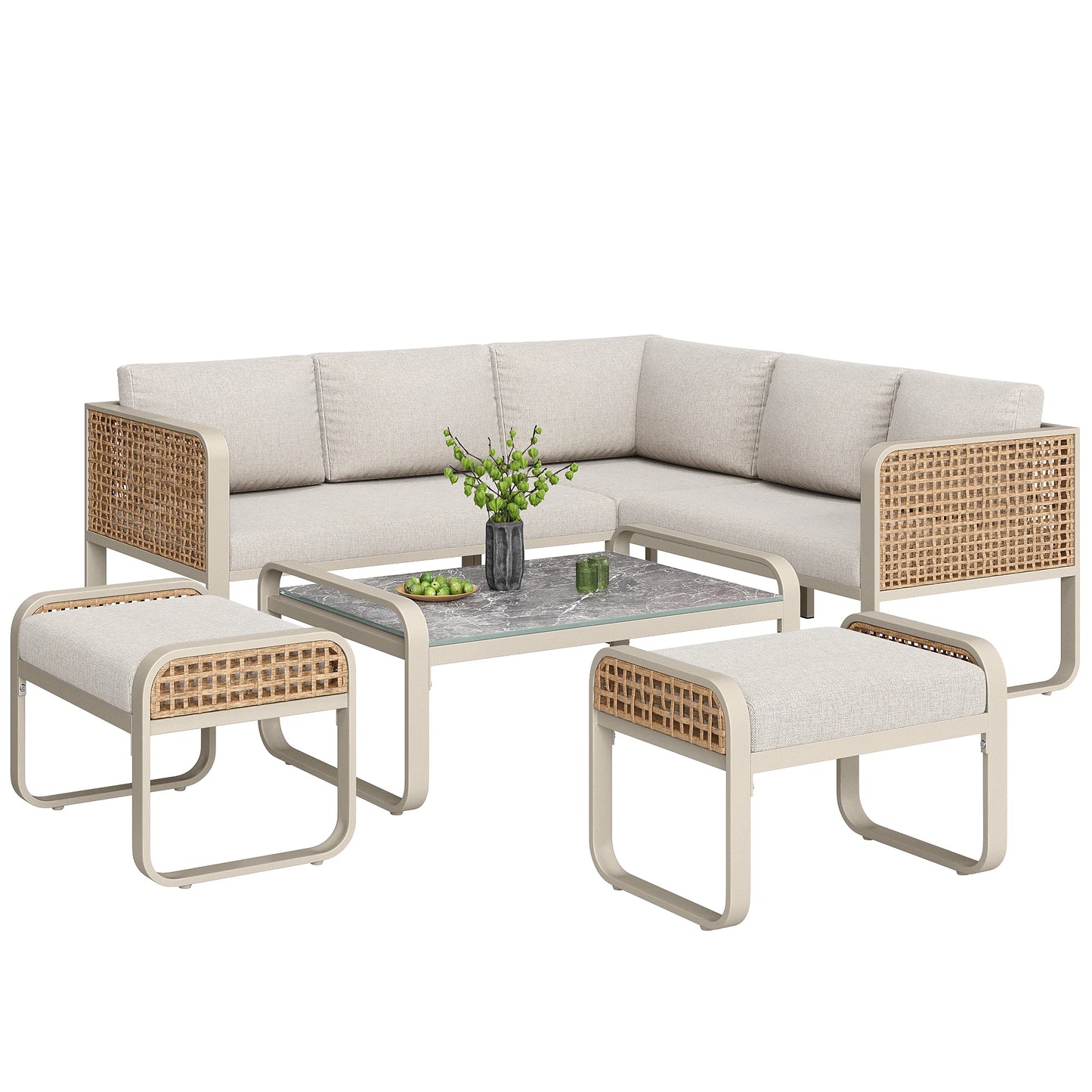 Ensemble de salon de jardin pour 6-7 personnes, meubles en rotin, pieds réglables, y compris tous les coussins d'assise et de dossier, gris
