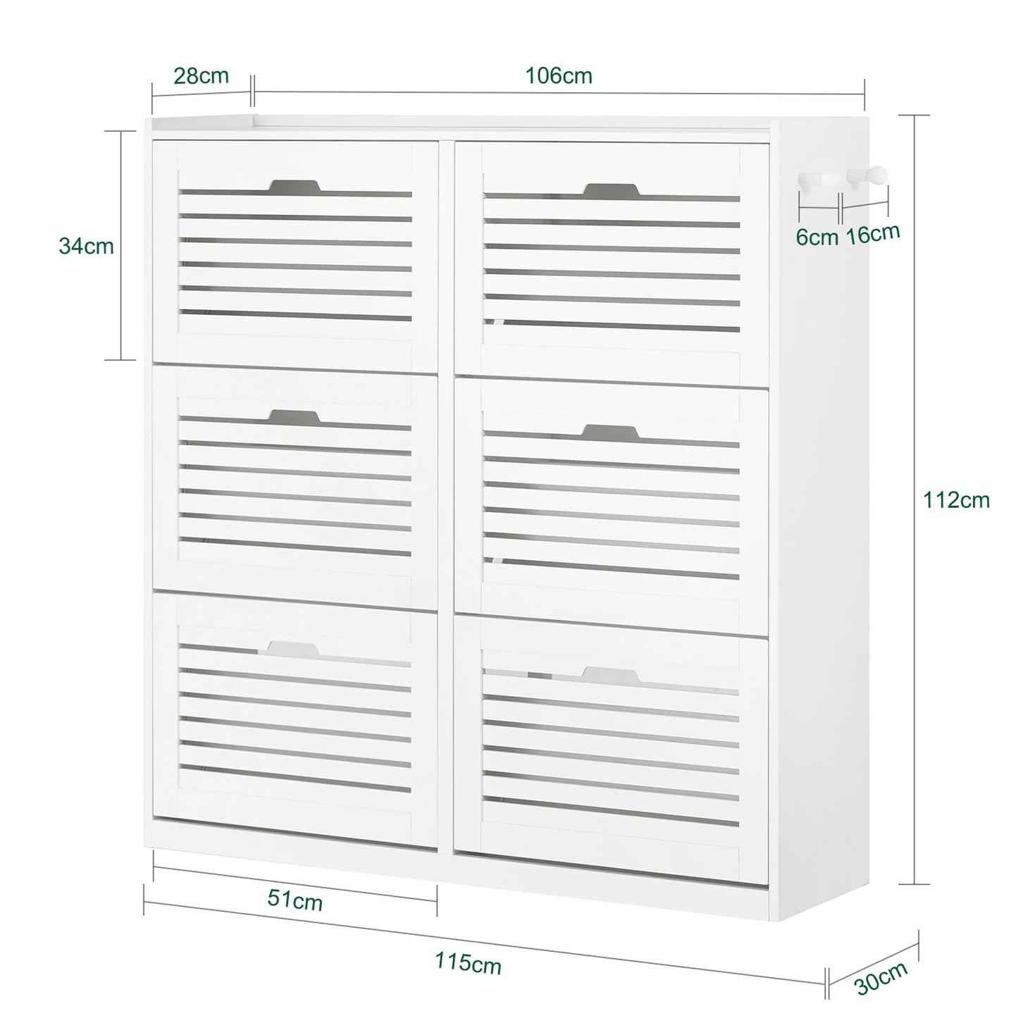 SoBuy FSR145-W Armoire à chaussures avec étagère à chaussures à 6 rabats avec 2 houes Camion à benne basculante avec 12 surfaces d'étagère Commode à chaussures Étagère à chaussures