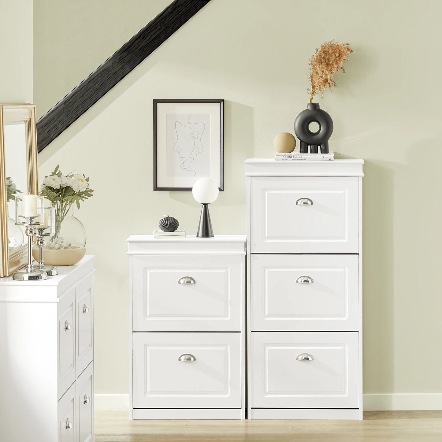 Meuble à Chaussures Moderne SoBuy – 3 Rabats, MDF Blanc, Grande Capacité Entrée 53x117x24 cm