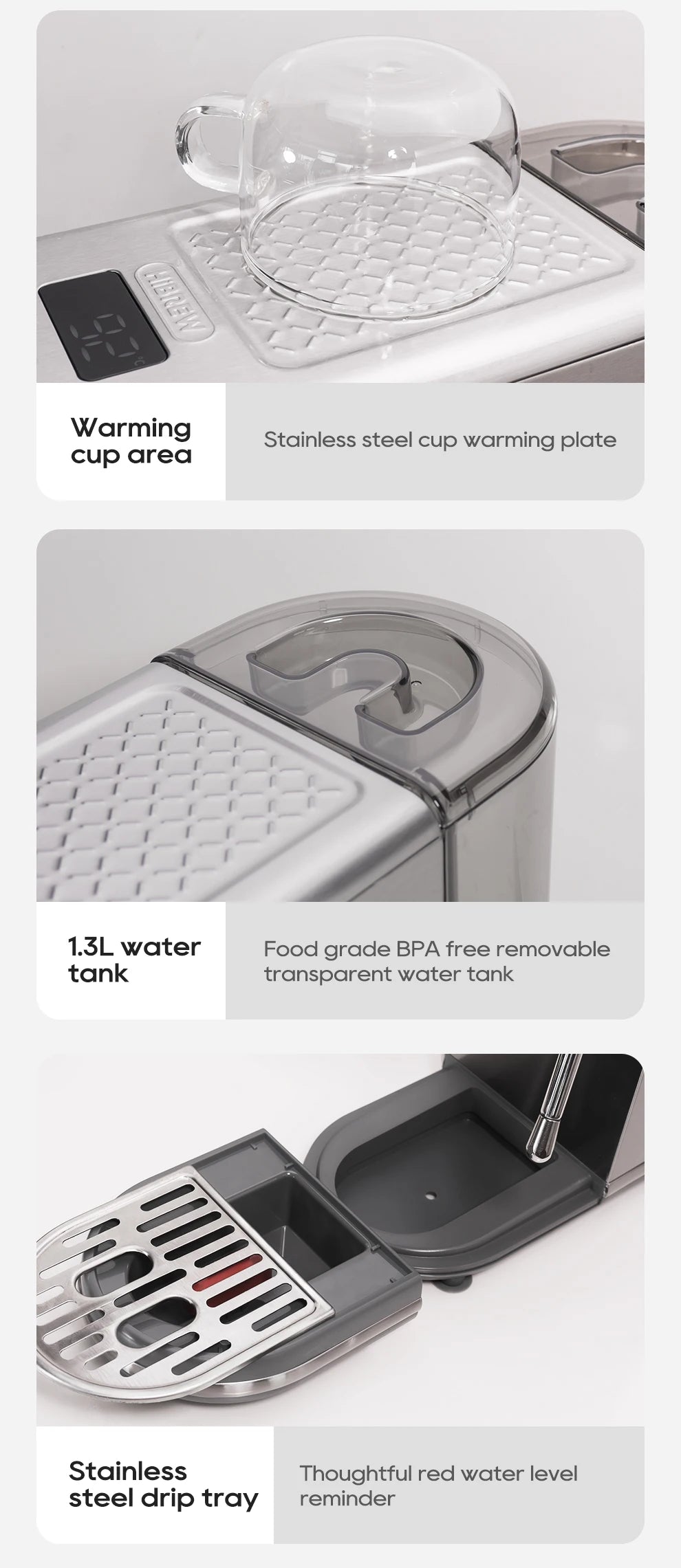 HiBREW H10B – Machine à Expresso Semi-Automatique 20 Bars – Température Réglable – Café Chaud Froid