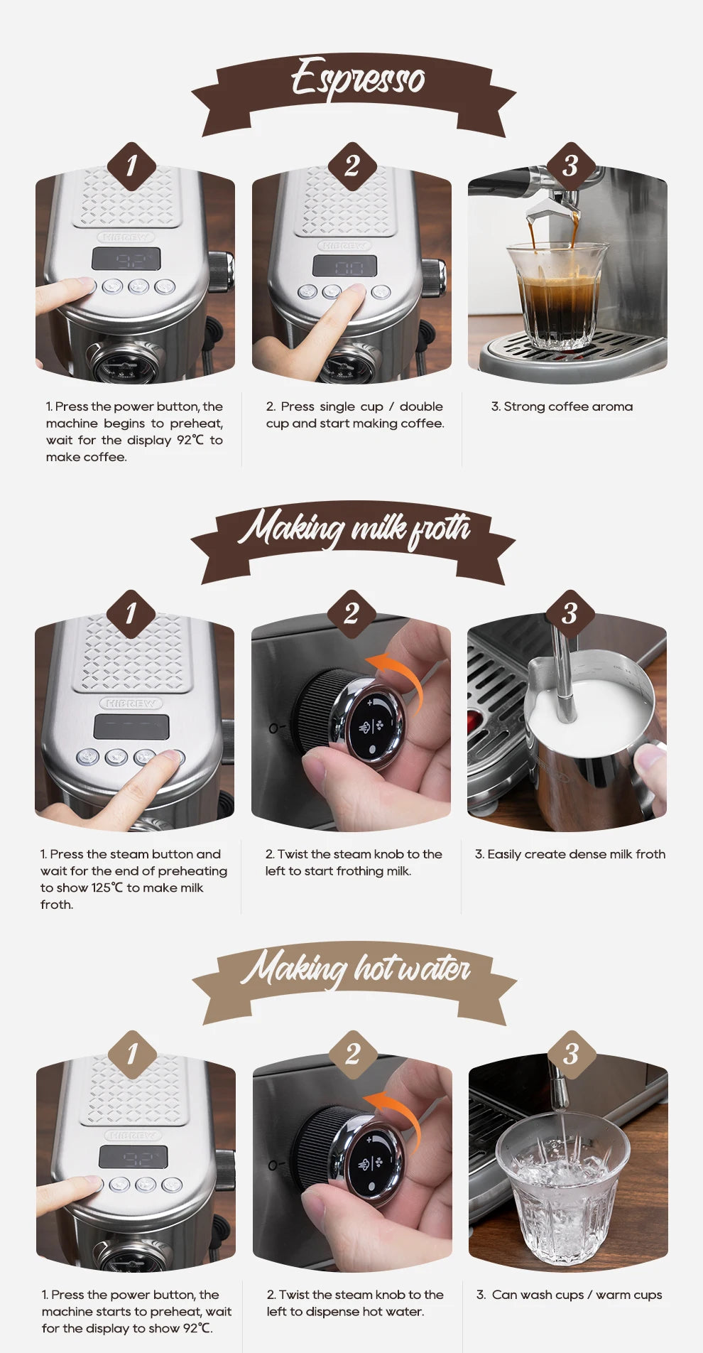HiBREW H10B – Machine à Expresso Semi-Automatique 20 Bars – Température Réglable – Café Chaud Froid