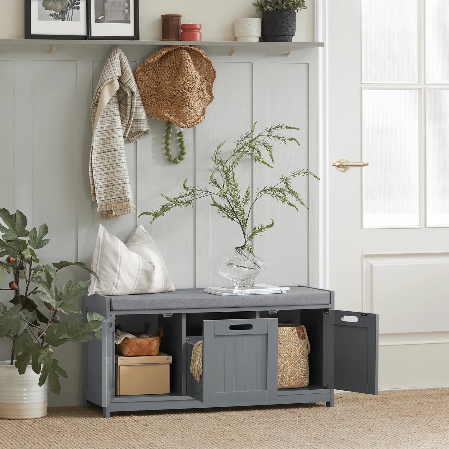 Banc à chaussures SoBuy avec assise et rangement – 2 portes + panier, design moderne et pratique