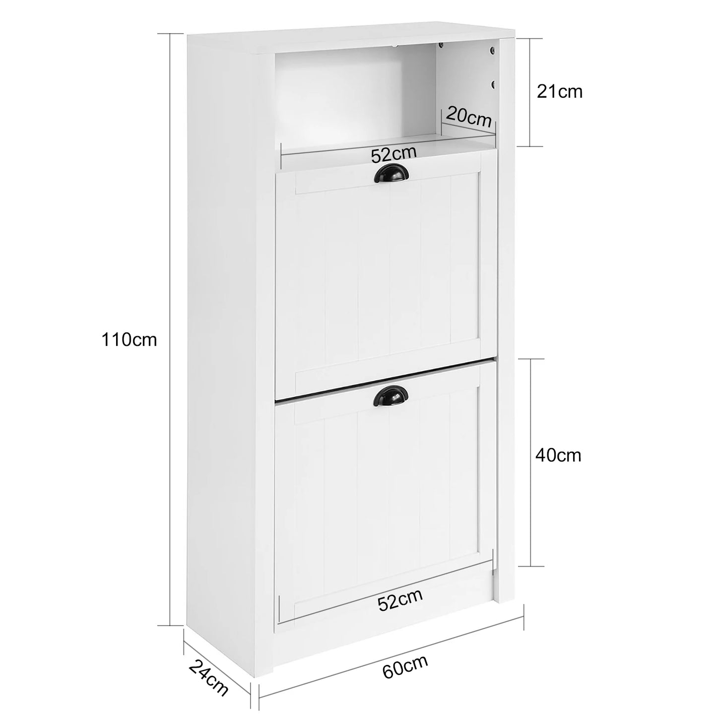 Meuble à Chaussures Moderne SoBuy – 2 Rabats, MDF Blanc, Gain de Place Entrée 60x110x24 cm