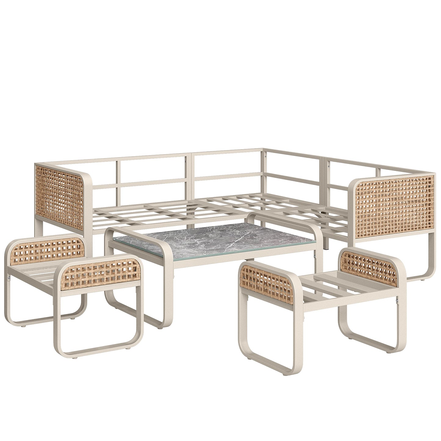 Ensemble de salon de jardin pour 6-7 personnes, meubles en rotin, pieds réglables, y compris tous les coussins d'assise et de dossier, gris