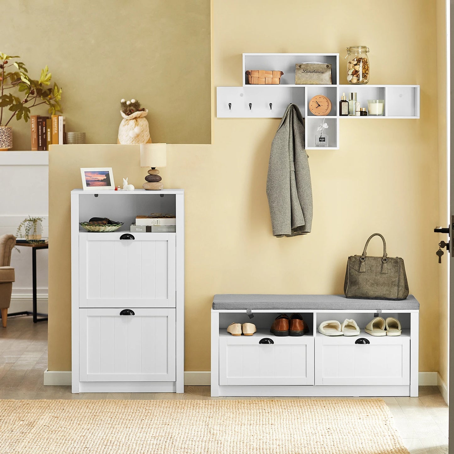 Meuble à Chaussures Moderne SoBuy – 2 Rabats, MDF Blanc, Gain de Place Entrée 60x110x24 cm