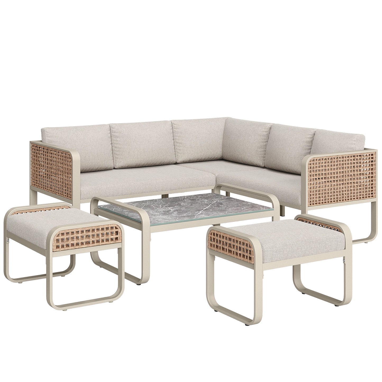 Ensemble de salon de jardin pour 6-7 personnes, meubles en rotin, pieds réglables, y compris tous les coussins d'assise et de dossier, gris