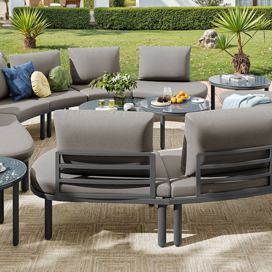 Ensemble de salon de jardin (10 places), 4 tables basses en verre trempé, structure en fer galvanisé, avec coussins et coussins de siège gris,