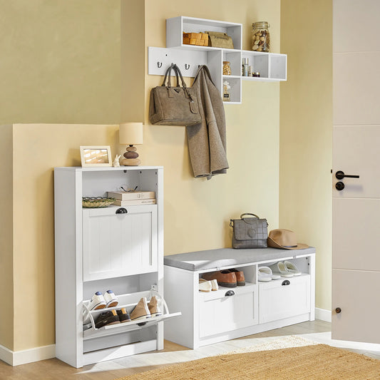Meuble à Chaussures Moderne SoBuy – 2 Rabats, MDF Blanc, Gain de Place Entrée 60x110x24 cm