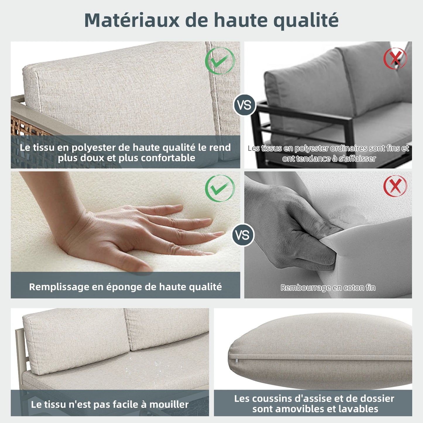 Ensemble de salon de jardin pour 6-7 personnes, meubles en rotin, pieds réglables, y compris tous les coussins d'assise et de dossier, gris