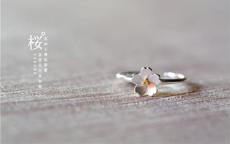 Bagues ouvertes en argent Sterling 925 avec fleur de cerisier pour femmes, bijoux hypoallergéniques à la mode pour filles