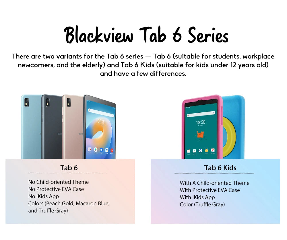 Blackview-Tablette Tab 6 Android 11, 8 ", 3 Go, 32 Go, 5580mAh, 4G, WiFi, Permanence, Tablettes d'appel téléphonique, Kindle Ebook