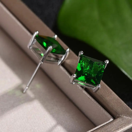 Boucles d'oreilles carrées en pierre verte Simple pour femmes et hommes, clous d'oreilles de princesse en cristal pour mariage, Vintage, en os, bijoux pour maman