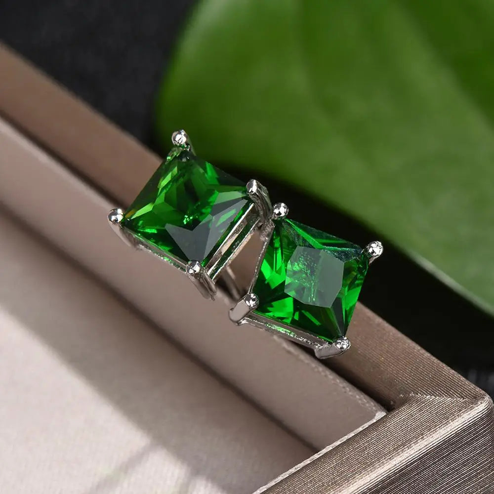 Boucles d'oreilles carrées en pierre verte Simple pour femmes et hommes, clous d'oreilles de princesse en cristal pour mariage, Vintage, en os, bijoux pour maman