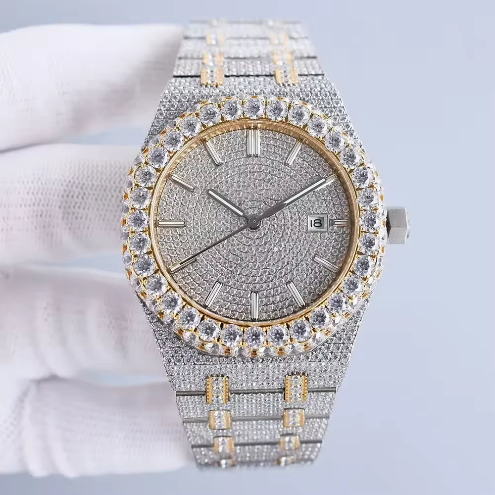 Custom Men's Hip Hop Mechanical Watch Handmade Bling Bling Completely Chilled Out Chest VVS Mossany Watch