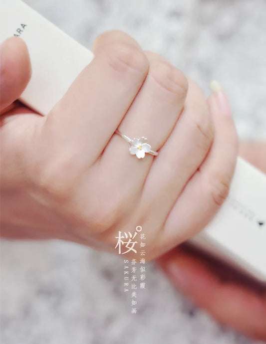Bagues ouvertes en argent Sterling 925 avec fleur de cerisier pour femmes, bijoux hypoallergéniques à la mode pour filles