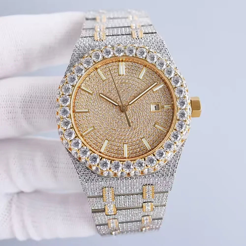 Custom Men's Hip Hop Mechanical Watch Handmade Bling Bling Completely Chilled Out Chest VVS Mossany Watch