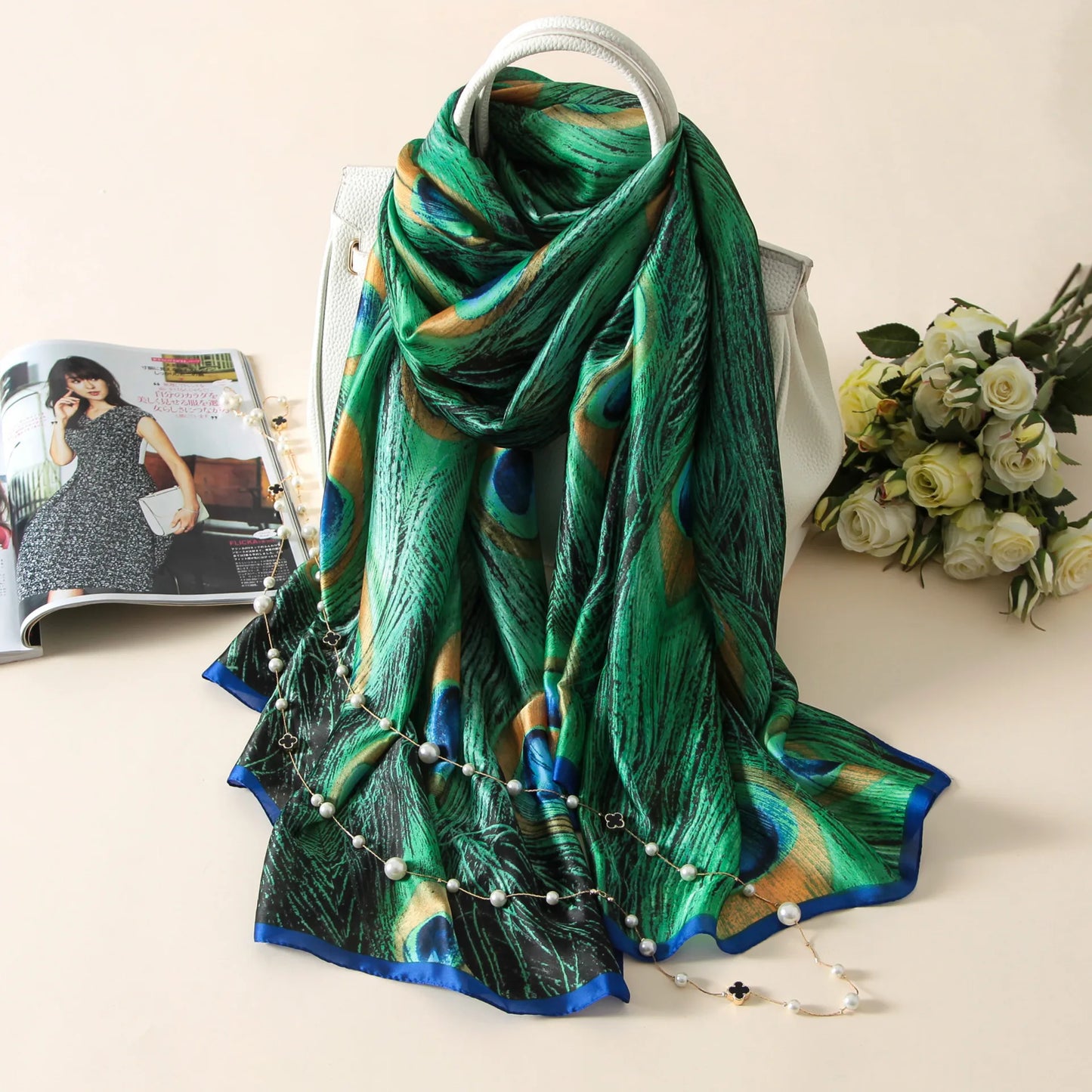 🧣 Foulard en Soie RUNMEIFA – Élégance d’Été & Style Luxe