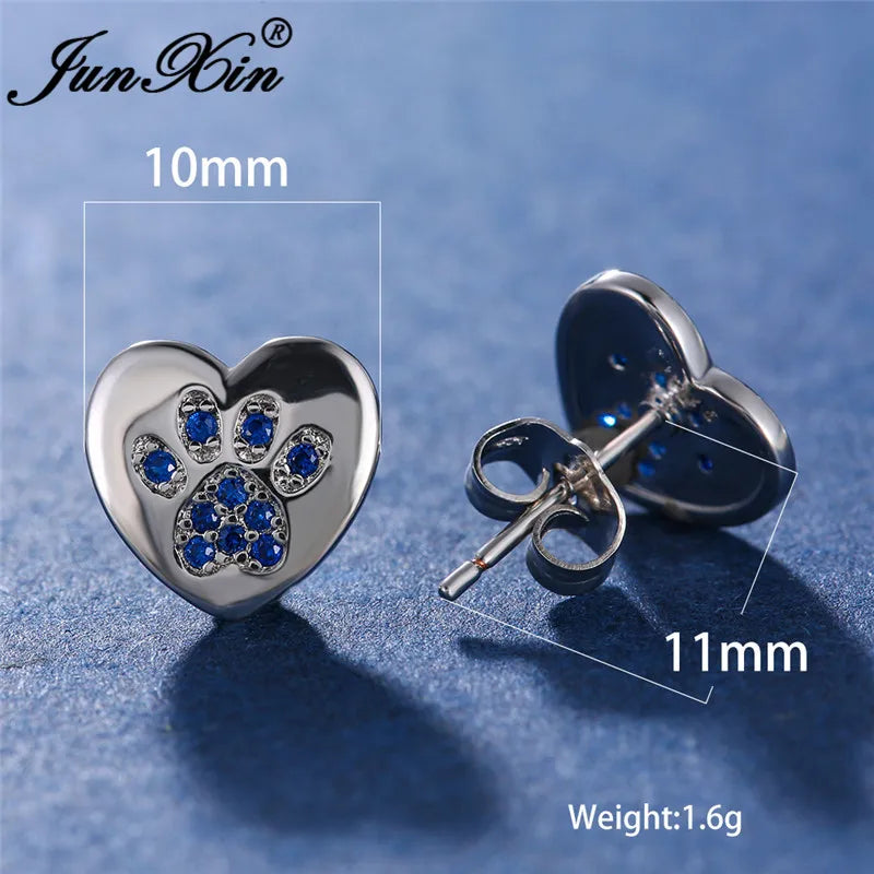 Boucles d'oreilles en forme de patte de chien, ours, chat, Animal mignon, pour femmes et hommes, couleur argent, vert, rose, violet, Zircon, cœur, bijoux de mariage