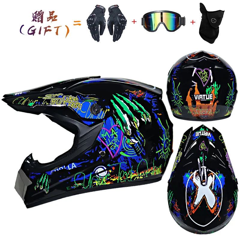 Envoyer 3 pièces cadeau casque de moto enfants casque tout-terrain vélo descente AM DH casque de cross capacete motocross casco