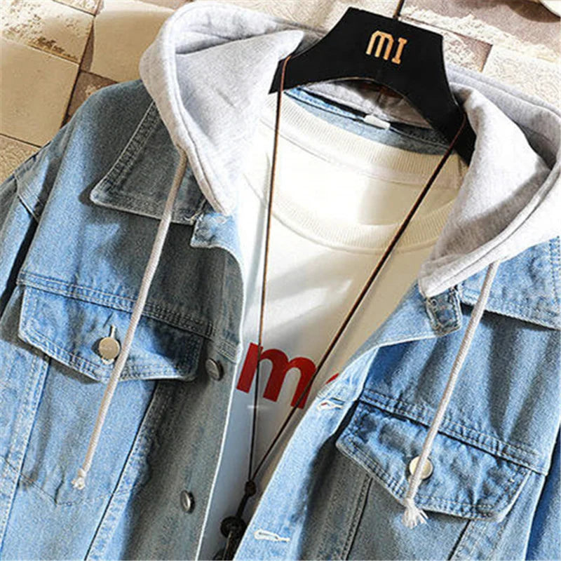 Veste en denim homme FAVOCENT avec capuche détachable – Printemps/AutomneVeste en denim homme FAVOCENT avec capuche détachable – Printemps/Automne