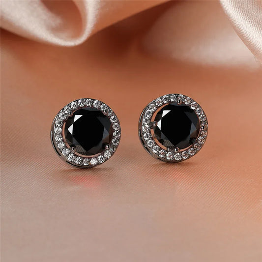 Boucles d'oreilles rondes de luxe en pierre noire, Vintage, mode or/noir/or Rose/argent, bijoux de mariage pour femmes