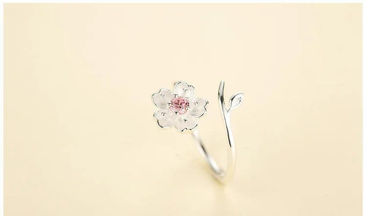 Bagues en argent Sterling 925 pour femmes, taille ajustable, en zircon rose, en fleur de cerisier, nouvel arrivage
