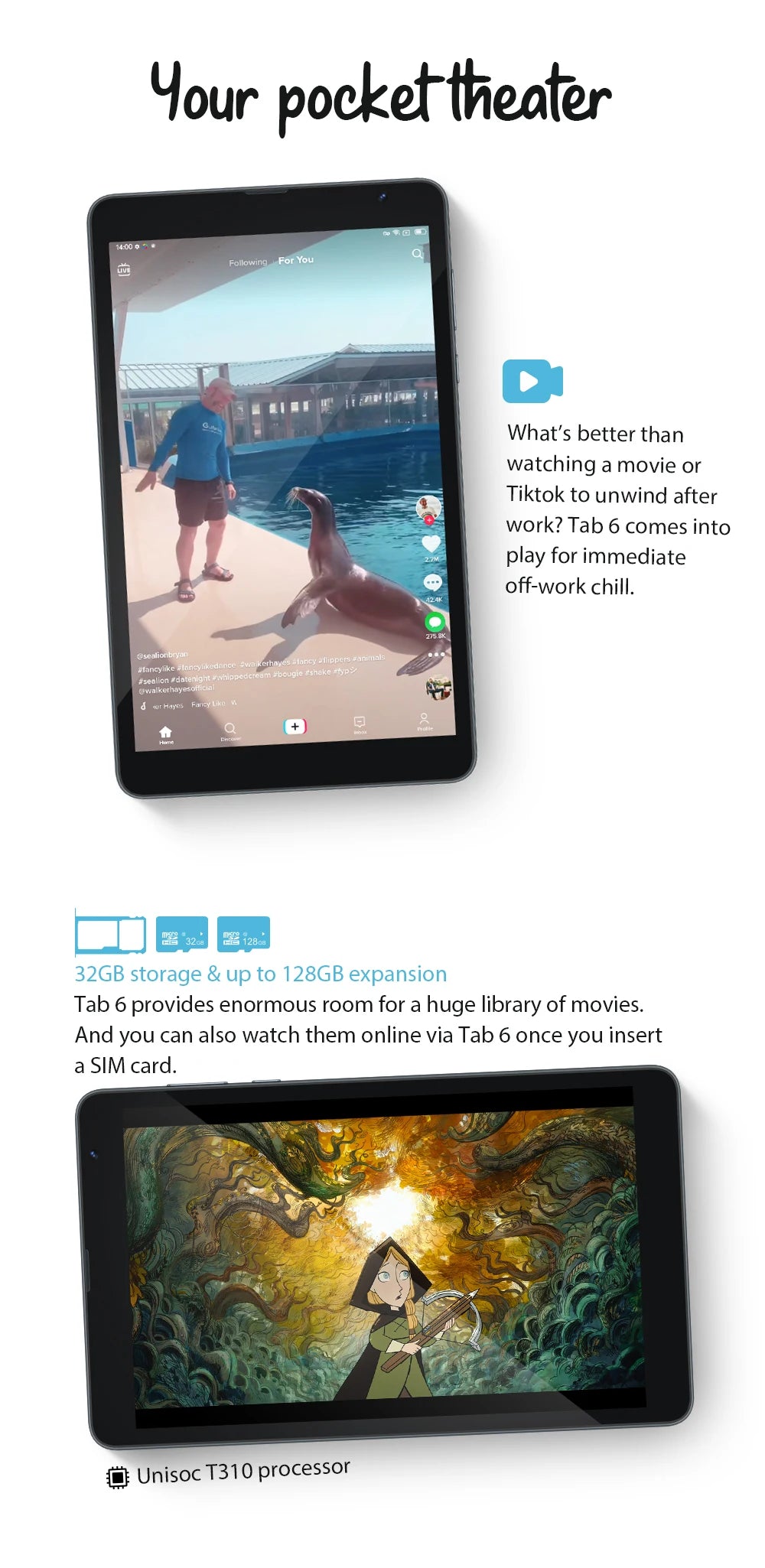 Blackview-Tablette Tab 6 Android 11, 8 ", 3 Go, 32 Go, 5580mAh, 4G, WiFi, Permanence, Tablettes d'appel téléphonique, Kindle Ebook