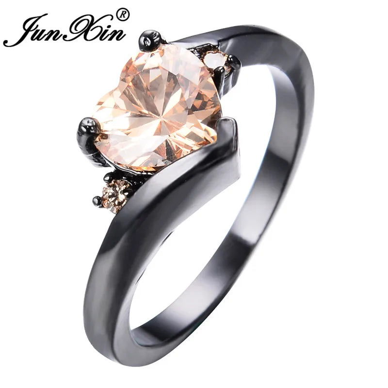 Bagues en forme de cœur en Zircon arc-en-ciel pour femmes, rétro or/noir rempli d'or violet bleu blanc, bague en pierre de cristal, bijoux de mariage CZ