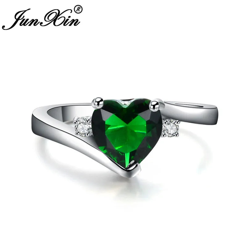 JUNXIN bleu pierre de naissance coeur anneaux pour femmes or blanc rempli violet rose noir Zircon blanc opale de feu bande de fiançailles femme