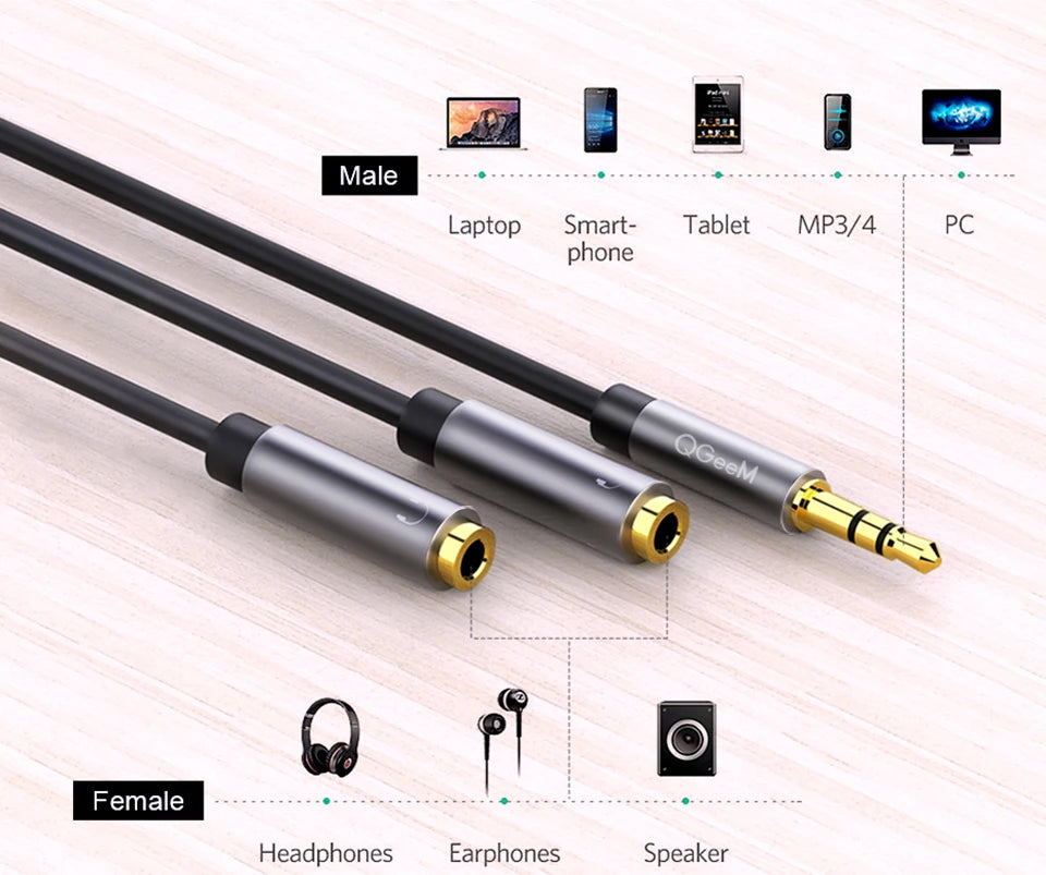 🔊 QGeeM Splitter Audio 3.5mm – Partagez Votre Son en Toute Simplicité ! 🎧🔗