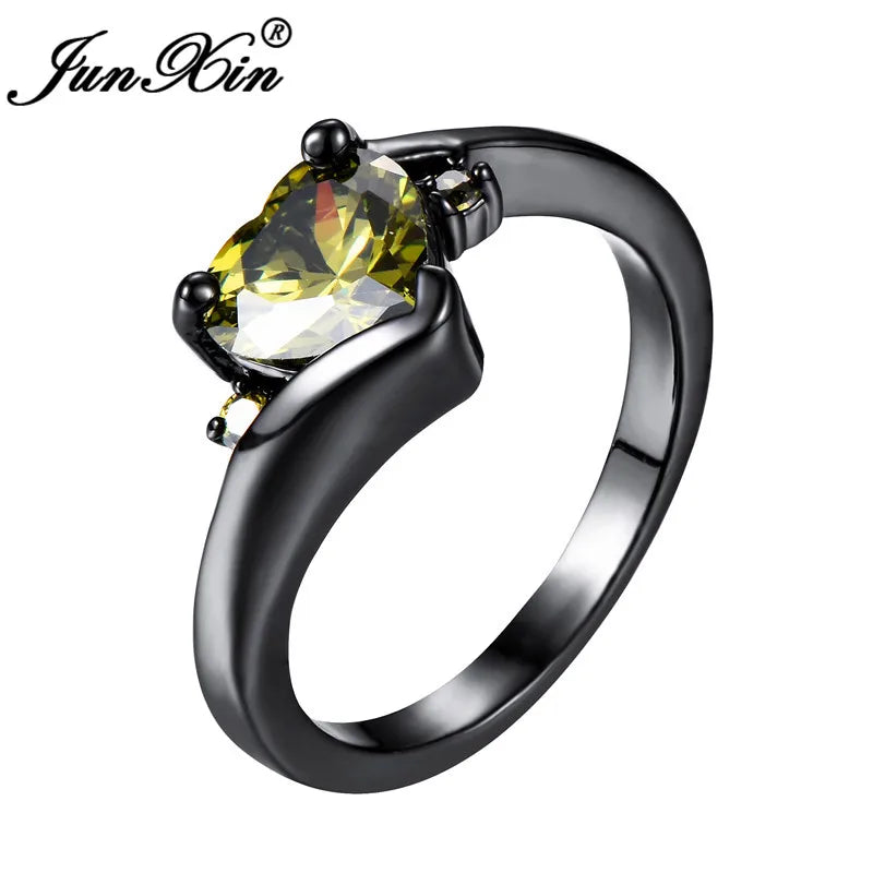 Bagues en forme de cœur en Zircon arc-en-ciel pour femmes, rétro or/noir rempli d'or violet bleu blanc, bague en pierre de cristal, bijoux de mariage CZ