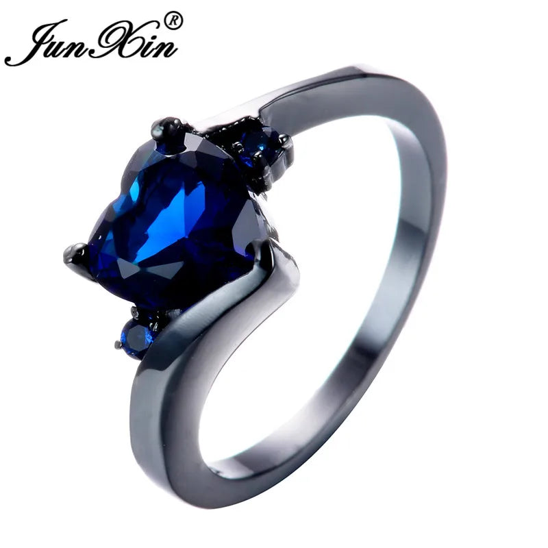 Bagues en forme de cœur en Zircon arc-en-ciel pour femmes, rétro or/noir rempli d'or violet bleu blanc, bague en pierre de cristal, bijoux de mariage CZ