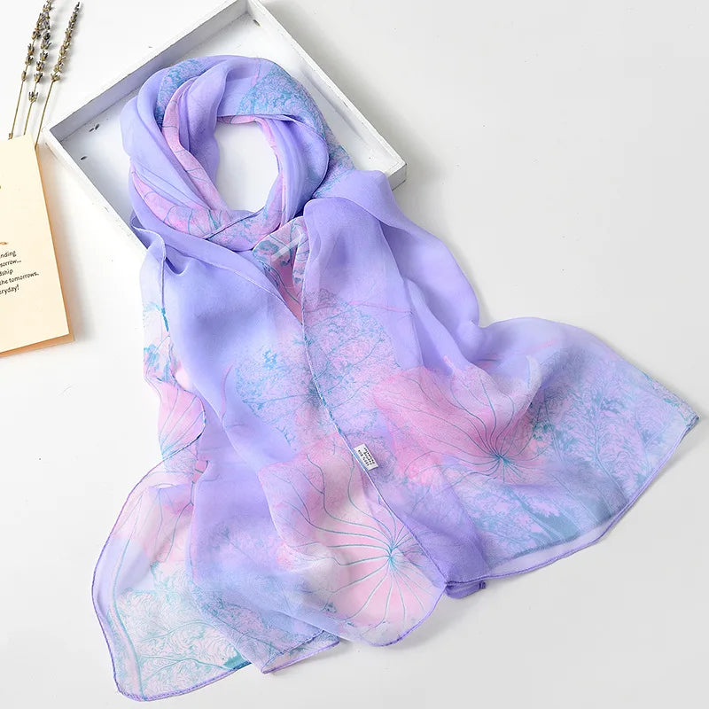 🧣 Foulard en Soie RUNMEIFA – Style Floral & Protection Solaire