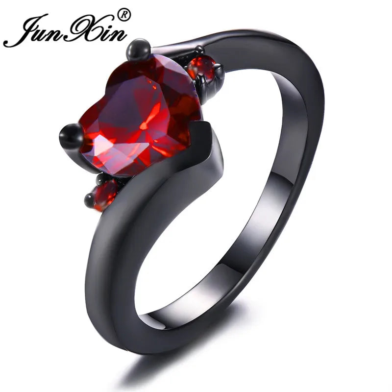 Bagues en forme de cœur en Zircon arc-en-ciel pour femmes, rétro or/noir rempli d'or violet bleu blanc, bague en pierre de cristal, bijoux de mariage CZ