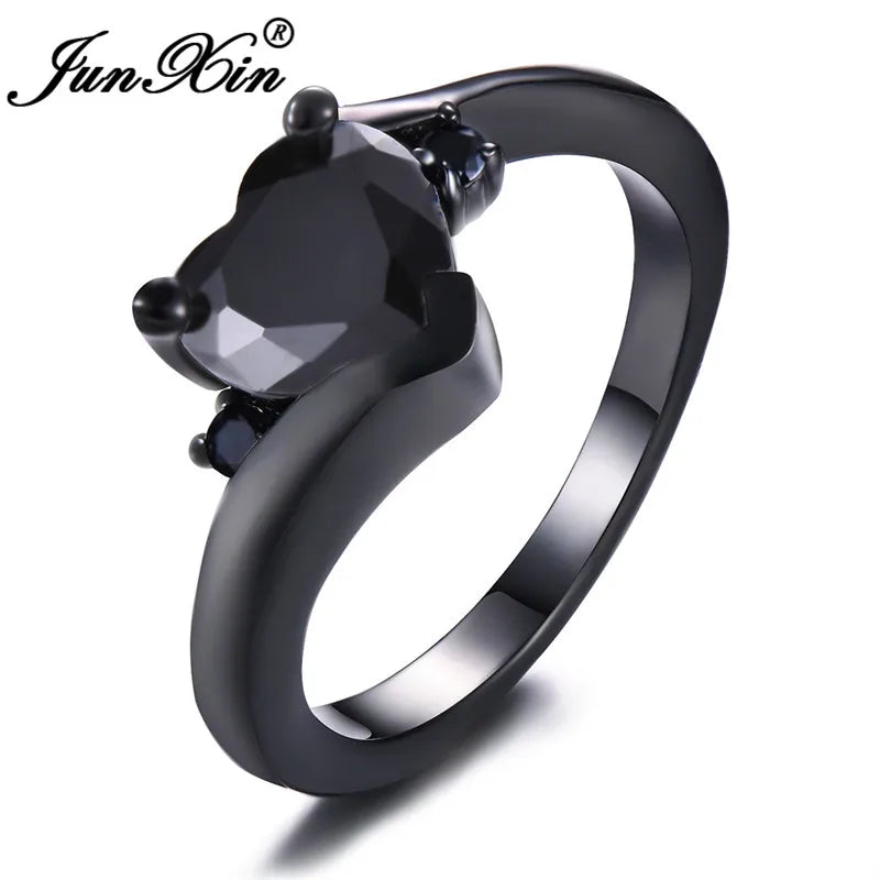 Bagues en forme de cœur en Zircon arc-en-ciel pour femmes, rétro or/noir rempli d'or violet bleu blanc, bague en pierre de cristal, bijoux de mariage CZ