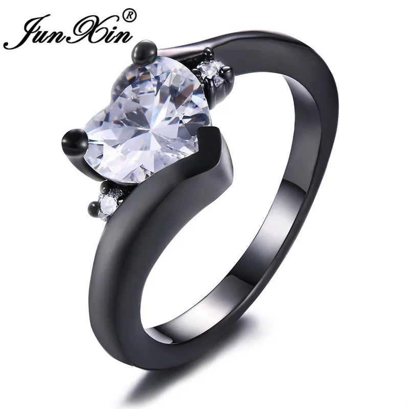 Bagues en forme de cœur en Zircon arc-en-ciel pour femmes, rétro or/noir rempli d'or violet bleu blanc, bague en pierre de cristal, bijoux de mariage CZ