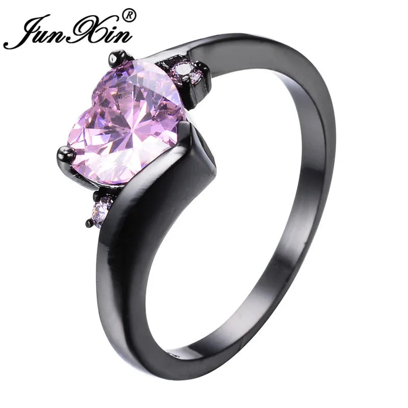 Bagues en forme de cœur en Zircon arc-en-ciel pour femmes, rétro or/noir rempli d'or violet bleu blanc, bague en pierre de cristal, bijoux de mariage CZ