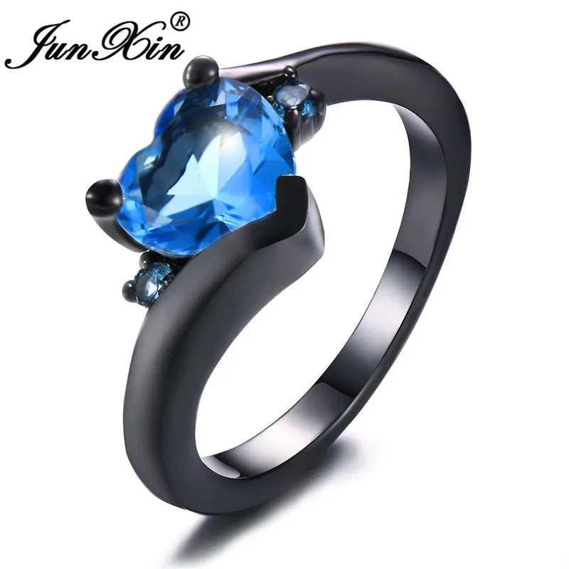 Bagues en forme de cœur en Zircon arc-en-ciel pour femmes, rétro or/noir rempli d'or violet bleu blanc, bague en pierre de cristal, bijoux de mariage CZ