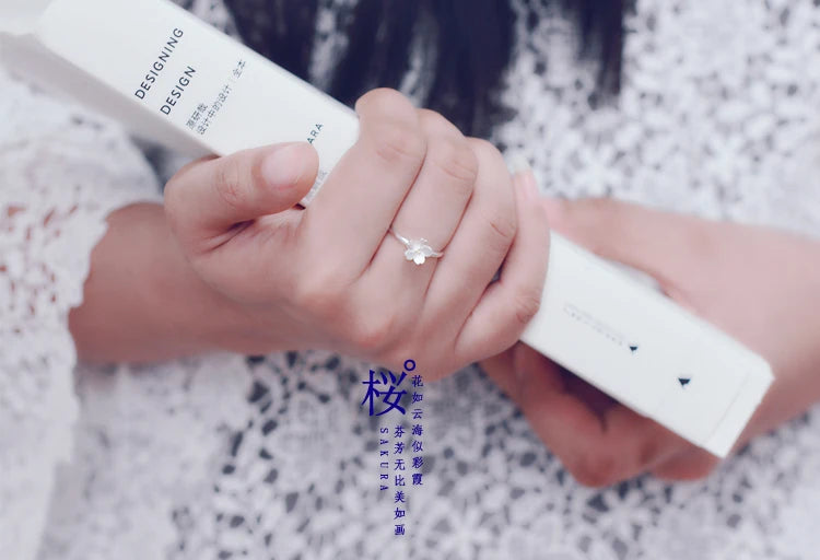 Bagues ouvertes en argent Sterling 925 avec fleur de cerisier pour femmes, bijoux hypoallergéniques à la mode pour filles