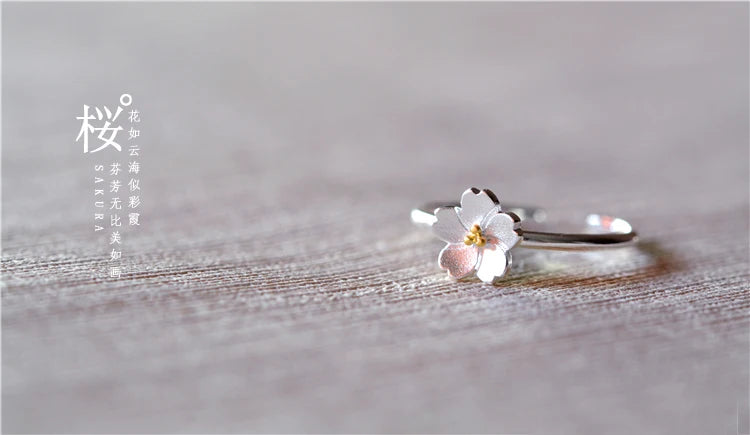 Bagues ouvertes en argent Sterling 925 avec fleur de cerisier pour femmes, bijoux hypoallergéniques à la mode pour filles