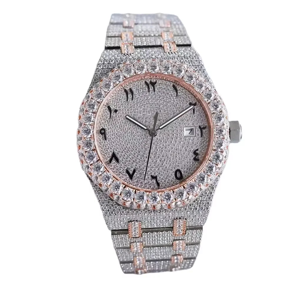 Custom Men's Hip Hop Mechanical Watch Handmade Bling Bling Completely Chilled Out Chest VVS Mossany Watch